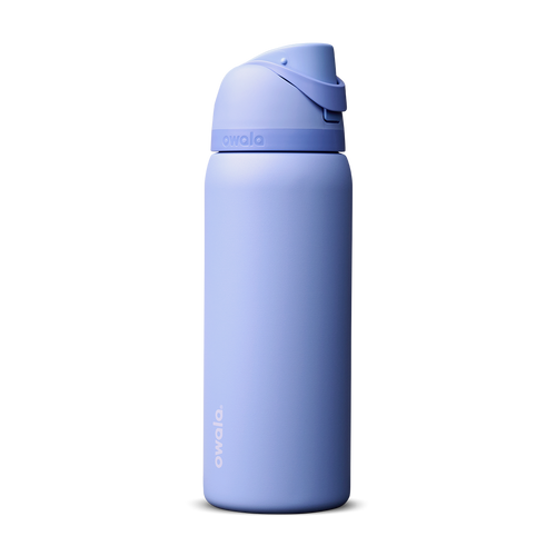 Owala FreeSip 32oz in Out of the Blue, periwinkle blue insulated bottle with matching blue-lavender flip cap and carry loop